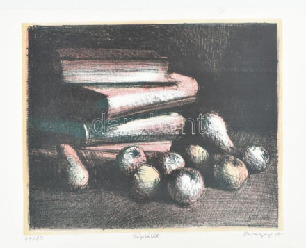 Baranyay András (1938-2016): Táplálék. Litográfia, papír. Jelzett, számozott: 74/80. Lap széle kissé foltos. 37×44,5 cm