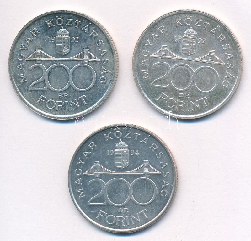 1992. 200Ft Ag 'MNB' (2x) + 1994. 200Ft Ag 'Deák' T:1- Adamo F13, F13.1 - Image 2