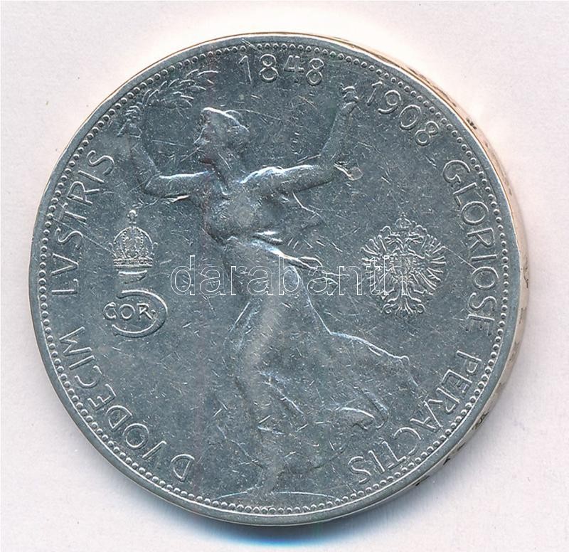 Ausztria 1908. 5K Ag 'Ferenc József - Jubileum' T:2- ph. Austria 1908. 5 Corona Ag 'Franz Joseph - Jubilee' C:VF edge error Krause KM#2809 - Image 2