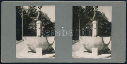 1936 Budapest, Városmajor, Hüvelyk Matyi szobra, sztereófotó, 9×18 cm