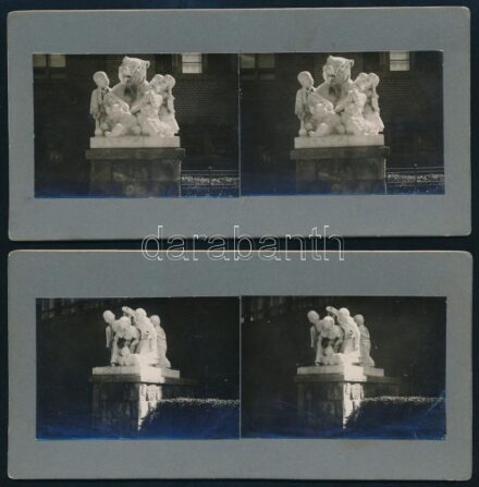 1937 Budapest, németvölgyi általános iskolai, gyermekszobor, 2 db sztereófotó, 9×18 cm