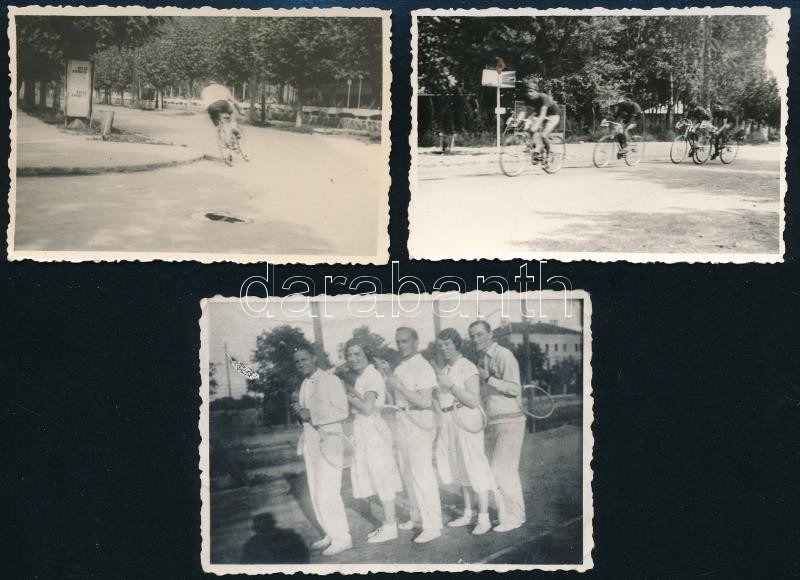 cca 1930-1940 Sportfotók (versenykerékpár, teniszezők), 6 db fotó, 6×8 cm - Image 2