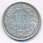 Svájc 1957B 1Fr Ag T:1- Switzerland 1957B 1 Franc Ag C:AU Krause KM#24