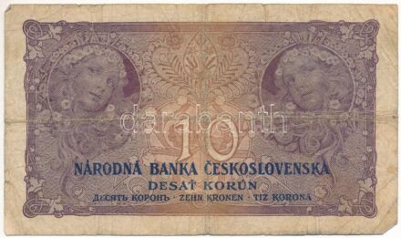 Csehszlovákia 1927. 10K 'N121 227832' T:III- középen kis ly. Czechoslovakia 1927. 10 Korun 'N121 227832' C:VG small holes in the middle Krause P#20