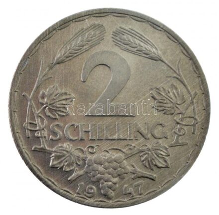Ausztria 1947. 2Sch Al T:1- apró felületi karc, patina Austria 1947. 2 Schilling Al C:AU tiny surface scratch, patina Krause KM#2872