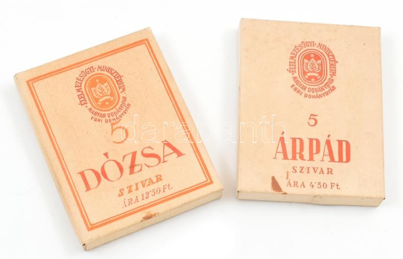 2 db bontatlan doboz Árpád és Dózsa márkanevű szivarok, 1960 körül