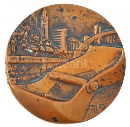 Lapis András (1942-) 1973. 'Alsótiszavidéki Vízügyi Igazgatóság - Szeged' kétoldalas bronz emlékérem, hátoldalon gravírozva (83mm) T:2 patina, hátoldalán ragasztó