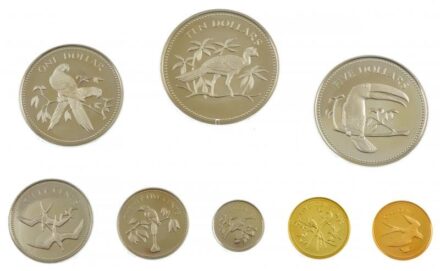 Belize 1974. 1c Br 'Fecskefarkú kánya' + 5c Ni-sárgaréz 'Villásfarkú tirannusz' + 10c Cu-Ni 'Hosszúfarkú remetekolibri' + 25c Cu-Ni 'Diadém-motmot' + 50c Cu-Ni 'Fregattmadár' + 1$ Cu-Ni 'Arakanga' + 5$ Cu-Ni 'Szivárványcsőrű tukán' +