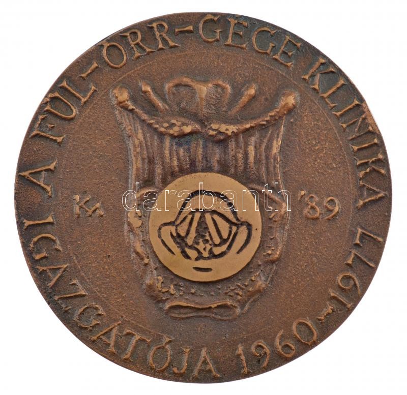 Kalmár Márton (1946-) 1989. 'Szabon József emlékérem / A fül-orr-gége klinika igazgatója 1960-1977' kétoldalas bronz emlékérem (90mm) T:1-,2 ph - Image 2
