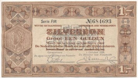 Hollandia 1938. 1G 'Zilverbonnen (Ezüstértékű bankjegyek)' T:III Netherlands 1938. 1 Gulden 'Zilverbonnen (Silver notes)' C:F Krause 61