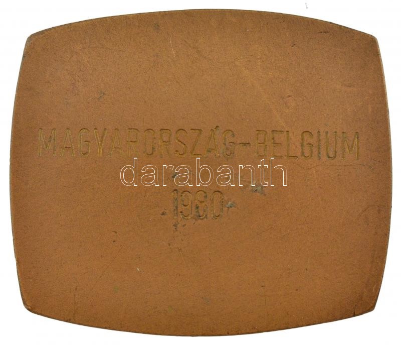 1980. 'Magyar Bélyeggyűjtők Országos Szövetsége Budapest / Magyarország-Belgium 1980' Br plakett (56x65mm) T:1- - Image 2
