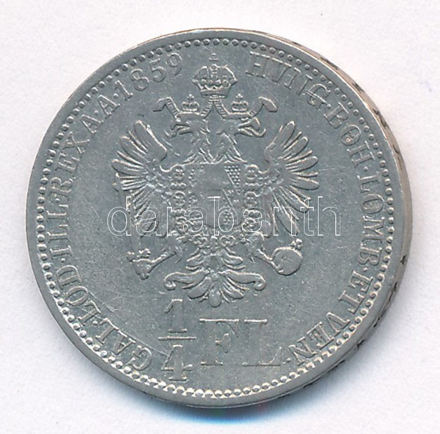 Ausztria 1859A 1/4Fl Ag 'Ferenc József' T:2- Austria 1859A 1/4 Florin 'Franz Joseph' C:VF Krause KM#2214 - Image 2