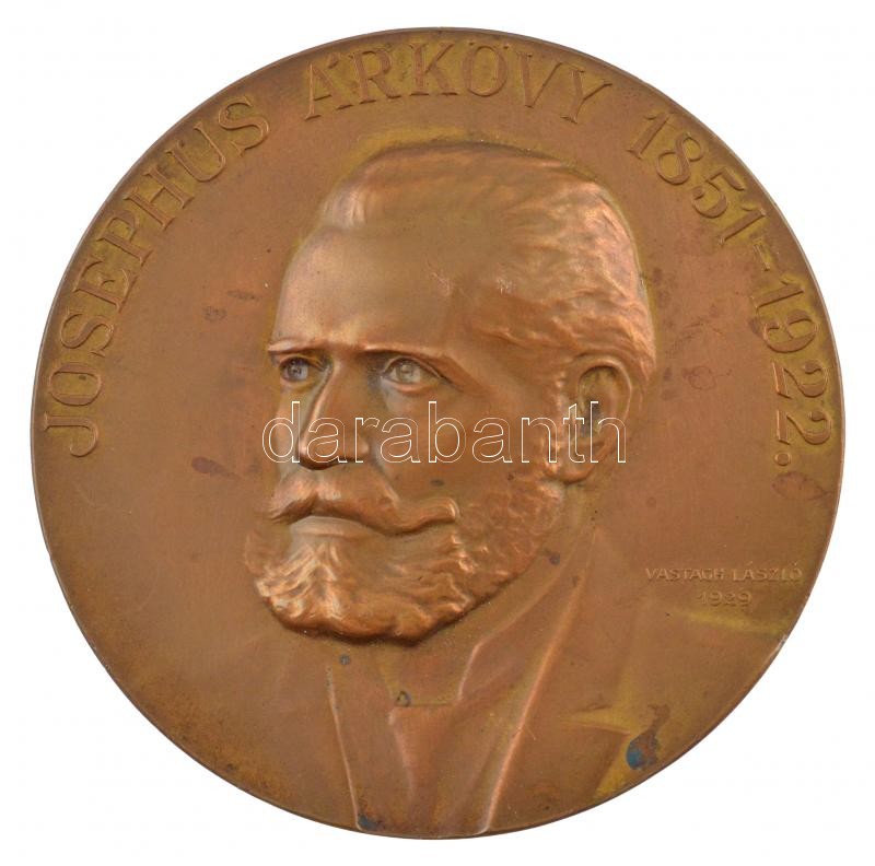 Vastagh László (1902-1972) 1929. 'Josephus Árkövy 1851-1922' egyoldalas bronz emlékérem kissé megviselt tokban (77mm) T:1- patina, kis karc