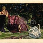 1927 Léda és a hattyú / Lady art postcard. Majestic CCM 2494. + 'SÁTORALJAÚJHELY - BUDAPEST 34 B' vasúti mozgóposta bélyegző