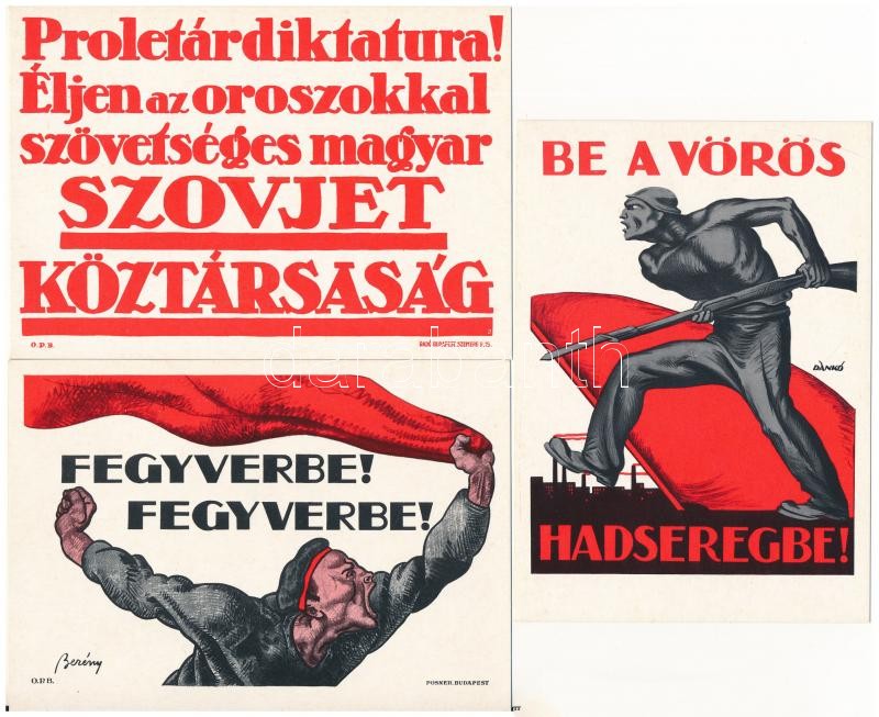 Magyar Munkásmozgalmi Múzeum - 3 db MODERN képeslap: Fegyverbe! Fegyverbe! (Berény Róbert), Proletárdiktatúra! (Jeges Ernő), Be a Vörös Hadseregbe! (Dankó Ödön). Képzőművészeti Alap Kiadóvállalat / 3 MODERN Hungarian Soviet