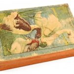 Régi francia állatos kirakójáték, 15 db fa kocka, hat kirakható képpel, eredeti fa dobozában, kopott, kissé sérült, 23x15x5,5 cm - Image 2