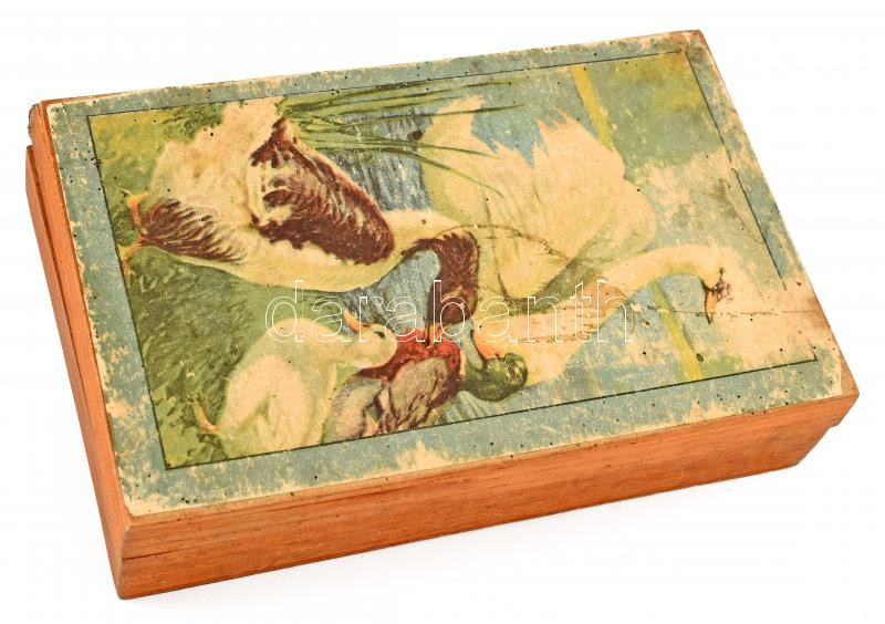 Régi francia állatos kirakójáték, 15 db fa kocka, hat kirakható képpel, eredeti fa dobozában, kopott, kissé sérült, 23x15x5,5 cm - Image 2