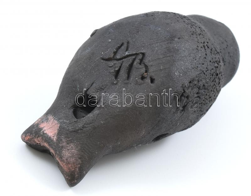 Fóka formájú agyag síp, jelzett, kopásnyommal, h: 6,5 cm - Image 2