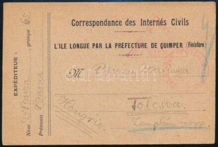 1916 Buza Barna politikus, író, később a Károlyi Kormány minisztere polgári internáltként írt levelezőlapja Franciaországból Tolcsvára