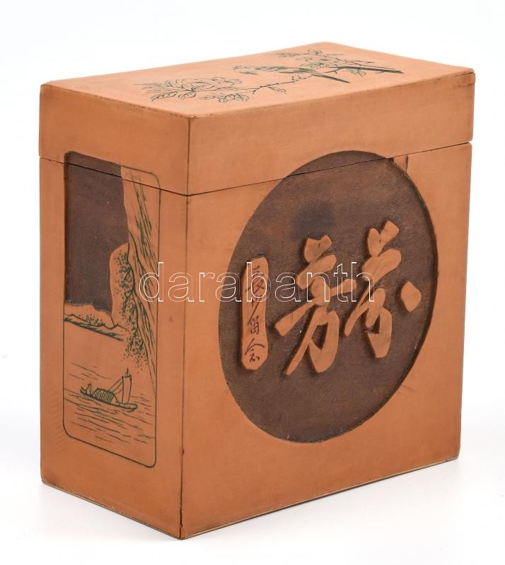 Kínai fa dobozka (kártyatartó), 9x8,5x4,5 cm / Chinese wooden box (card holder) - Image 2