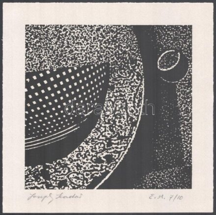 Joseph Kádár (1936-2019): Dualista kompozíció. Szitanyomat, papír, jelzett, művészpéldány E.A. 7/10 számozással. Hátoldalán a művész pecsétjével. 18,5x19 cm