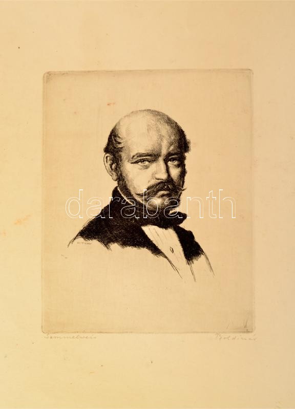 Boldizsár István (1897-1984): Semmelweis. Rézkarc, papír, jelzett. Kissé foltos, a lap szélén kis szakadással, 27,5x21,5 cm