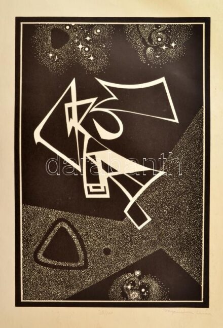 Zsigovics Iván (1958- ): Kozmosz (cím nélkül). Fametszet, papír, jelzett, számozott (38/100), a lap széle kissé foltos, 36x24 cm