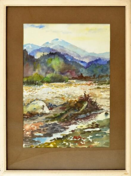 Octavian Sassu Ducsoara (1943-): Erdélyi táj. Akvarell, papír. Jelezve jobbra lent. Hátoldalán címkén román nyelven feliratozott. Üvegezett fakeretben. 38,5x28 cm / Octavian Sassu Ducsoara (1943-), Roamian painter: Transylvanian landscape.