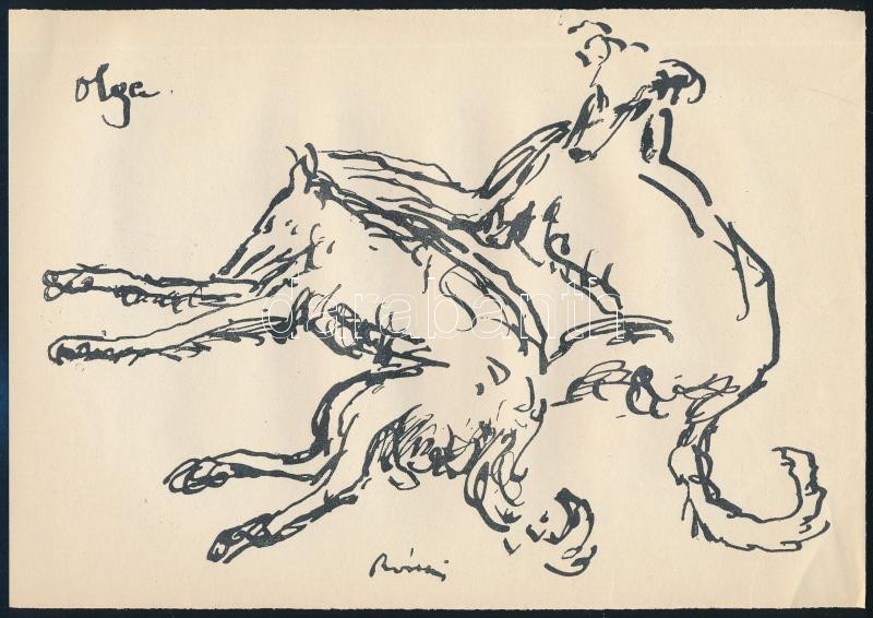 Rippl-Rónai József (1861-1927): Olga. Cinkográfia, papír, jelzett a cinkográfián, a lap szélén apró lyukkal, 17,5x24,5 cm