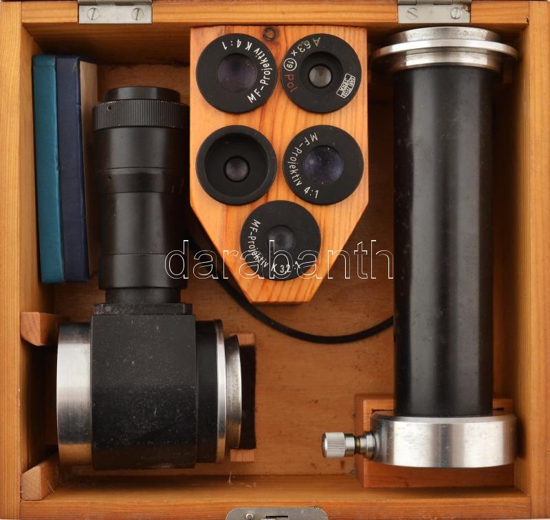 Zeiss mikroszkóp feltét 5 db klf lencsével, komplett készlet, fa dobozban. - Image 2