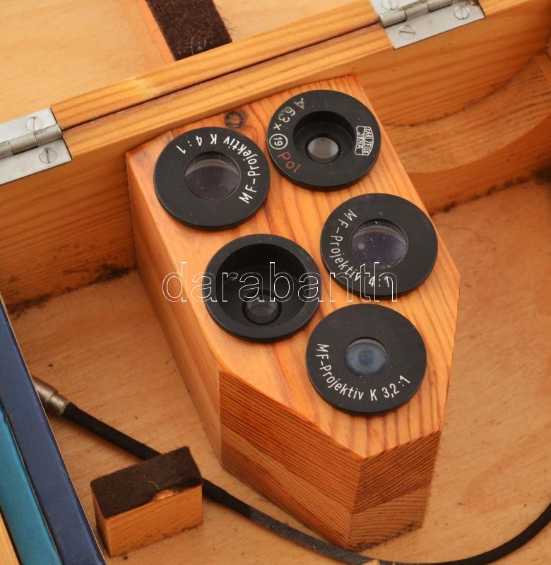 Zeiss mikroszkóp feltét 5 db klf lencsével, komplett készlet, fa dobozban. - Image 4