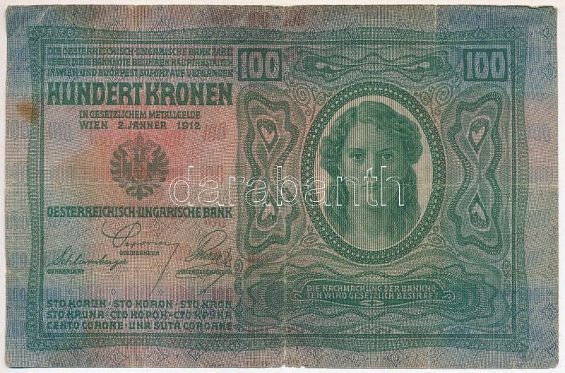 1912. 100K bélyegzés nélkül '1917 97384' T:III szakadás, folt, kis anyaghiány Adamo K28 - Image 2