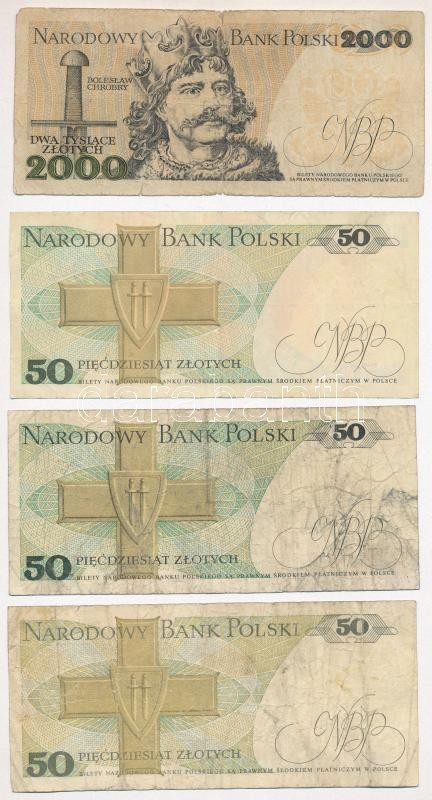 Lengyelország 1975-1986. 50Zl (4xklf) + 1979. 2000Zl + 1982. 100Zl + 500Zl + 1000Zl T:III,III- közte szakadás, anyaghiány, firka Poland 1975-1986. 50 Zlotych (4xdiff) + 1979. 2000 Zlotych + 1982. 100 Zlotych + 500 Zlotych + 1000 Zlotych C:F,VG - Image 2