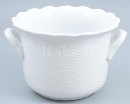 Herendi fehér mázas kaspó, hibátlan, jelzett, m: 13 cm, d: 22 cm
