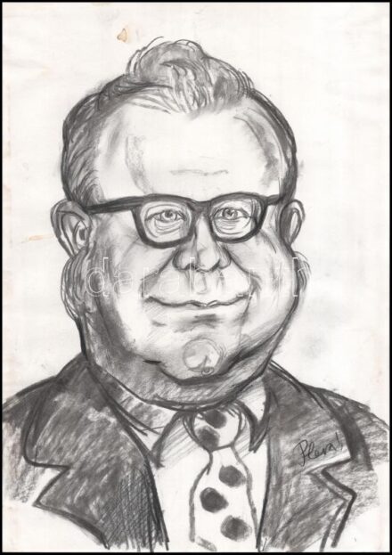 Pleva jelzéssel: Karikatúra. Ceruza, papír. 30x42 cm