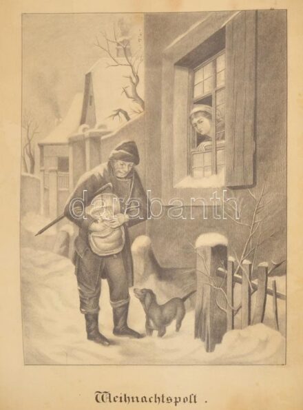 XIX. sz vége. 2 db német feliratos grafika. Weihnachtspost, Die Geschwister. ceruza, papír, jelzés nélkül 22x31 cm Lapméret 30x40 cm