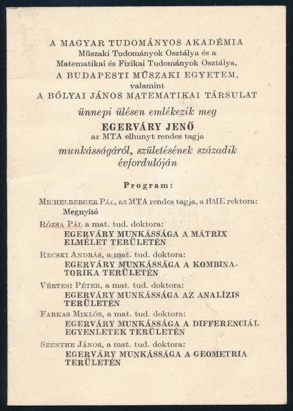 cca 1990 Egerváry Jenő akadémikus, matematikus fotója, életrajza, megemlékezésének programja - Image 2