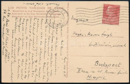 1930.II.13 Kézdi-Kovács Elemér (1898-1976) festőművész autográf sorai szüleihez, Kézdi-Kovács László (1864-1942) festőművészhez és feleségéhez Párizsból, amelyben a francia fővárosba érkezéséről és szállás