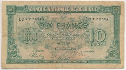 Belgium 1943. 10Fr T:III Belgium 1943. 10 Francs C:F