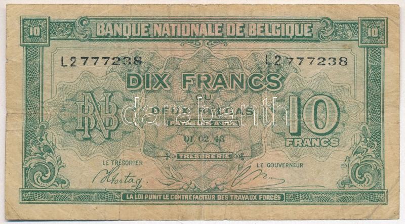 Belgium 1943. 10Fr T:III Belgium 1943. 10 Francs C:F