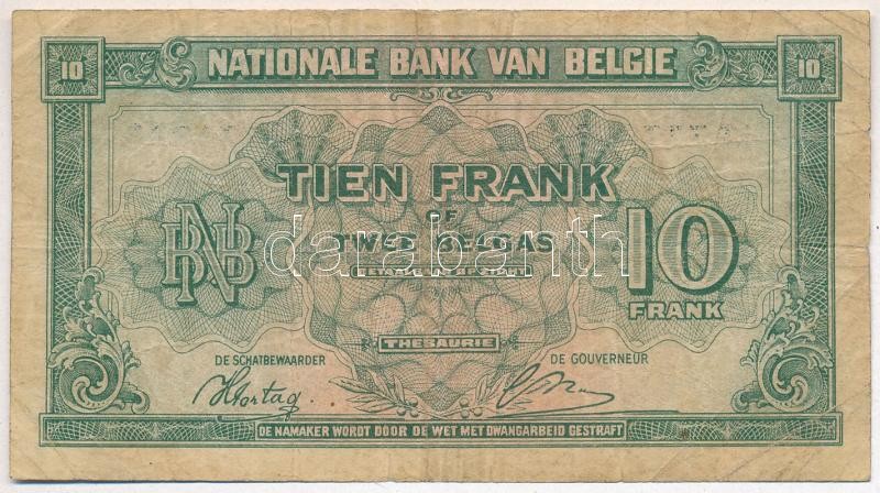 Belgium 1943. 10Fr T:III Belgium 1943. 10 Francs C:F - Image 2