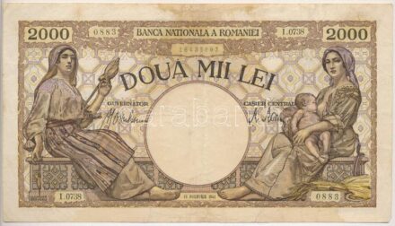Románia 1941. 2000L vízjeles papíron T:III restaurált Romania 1941. 2000 Lei on watermarked paper C:F restored Krause P#53