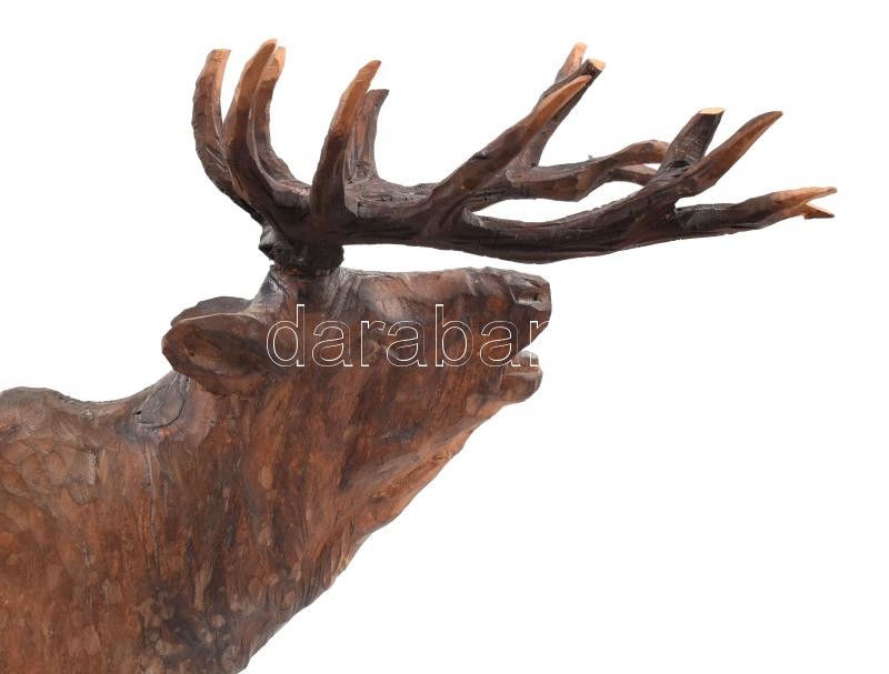 Szarvasbika, faragott fa, Dőri 1983 jelzéssel, agancsai sérültek, lazák, de fixálhatók, m: 27 cm, h: 32 cm - Image 2
