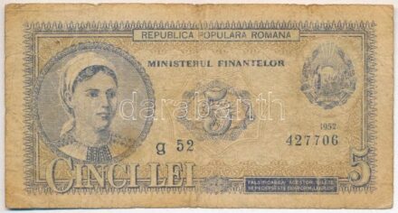 Románia 1952. 5L T:III- Romania 1952. 5 Lei C:VG