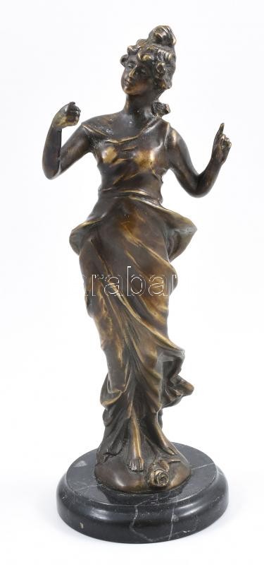 Olvashatatlan jelzéssel: Nő. Öntött, patinázott bronz, hiányos, tükör letört, m: 27 cm