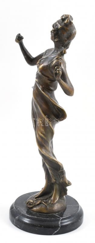 Olvashatatlan jelzéssel: Nő. Öntött, patinázott bronz, hiányos, tükör letört, m: 27 cm - Image 2