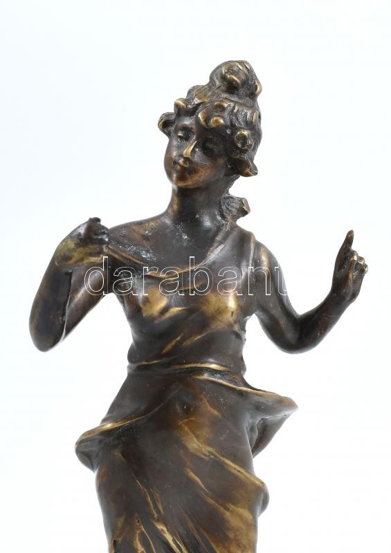 Olvashatatlan jelzéssel: Nő. Öntött, patinázott bronz, hiányos, tükör letört, m: 27 cm - Image 4