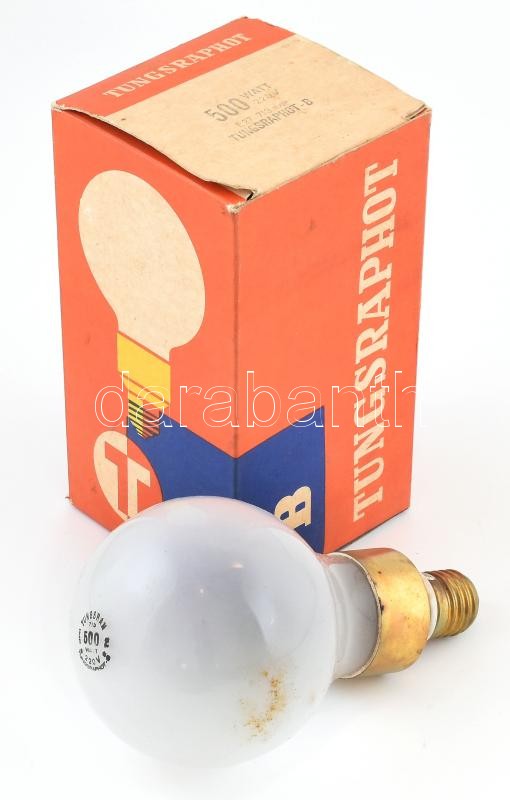 Tungsram Tungsraphot-B 500W / 220V E27 foglalatú fotólámpa izzó, nagyméretű, jó állapotban, eredeti dobozában, h: 18 cm