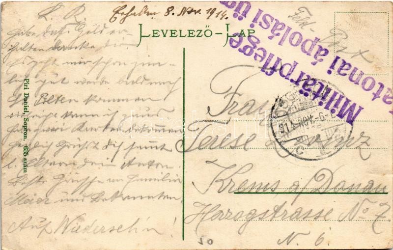 1914 Sopron, Széchenyi tér, Új postapalota, Evangélikus lyceum, Nitsch üzlete. Piri Dániel kiadása + 'K.u.K. Reservespital in Sopron' (EK) - Image 2