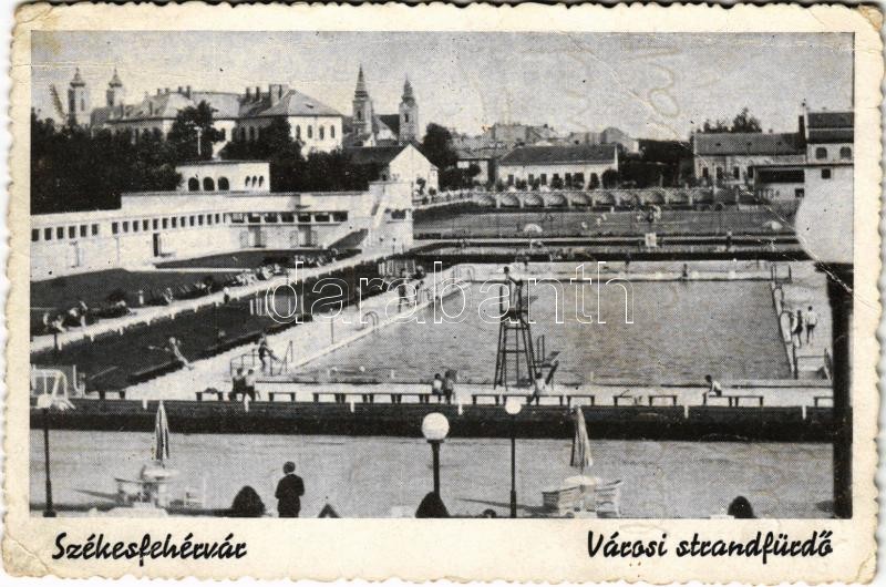 1943 Székesfehérvár, Városi strandfürdő, uszoda, fürdőzők (fa)